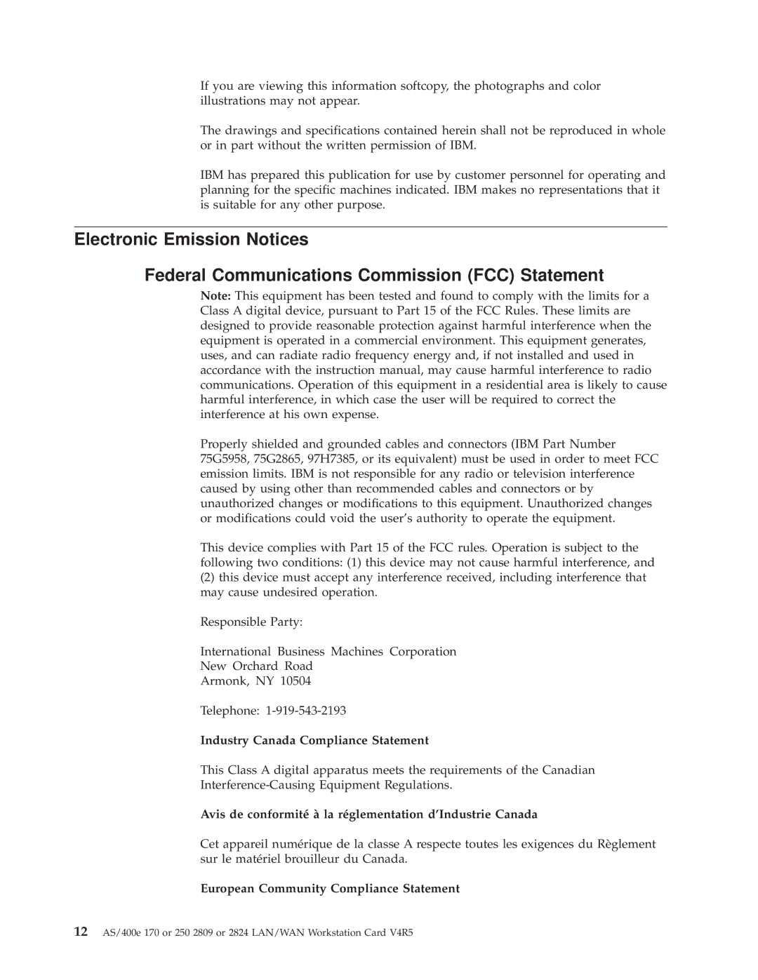 IBM 2809, 2824 manual Industry Canada Compliance Statement 