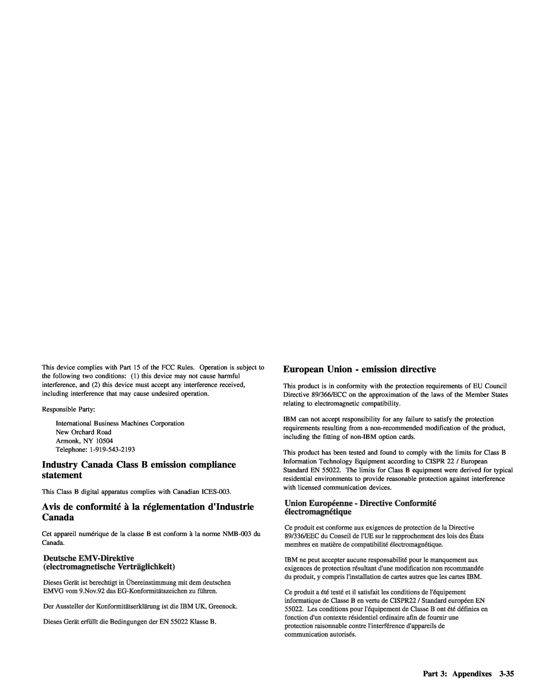 IBM 28L2234 manual Industry Canada Class B emission compliance statement, Avis, directive, dIndustrie 