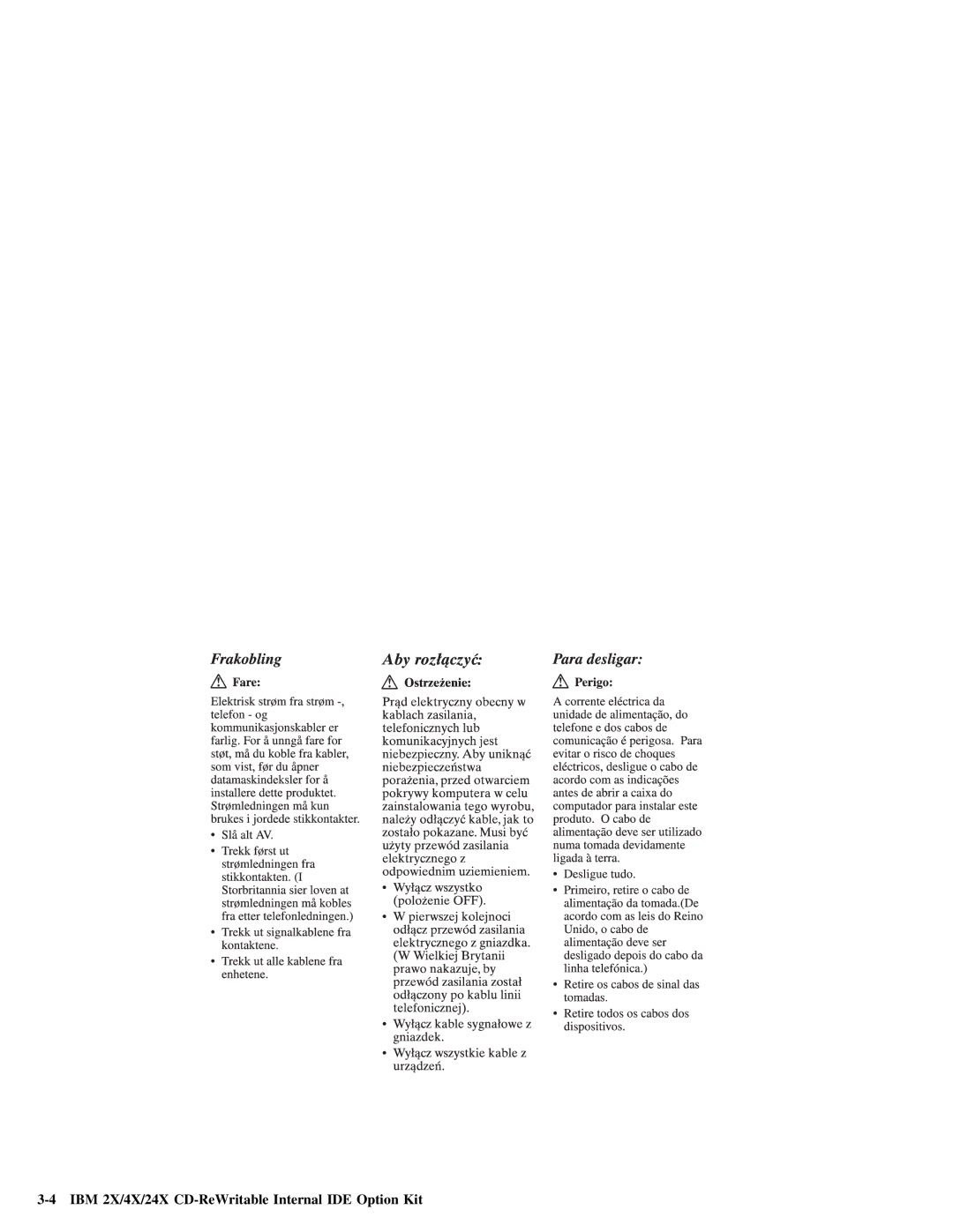 IBM 28L2234 manual IBM 2X/4X/24X CD-ReWritable Internal IDE Option Kit 