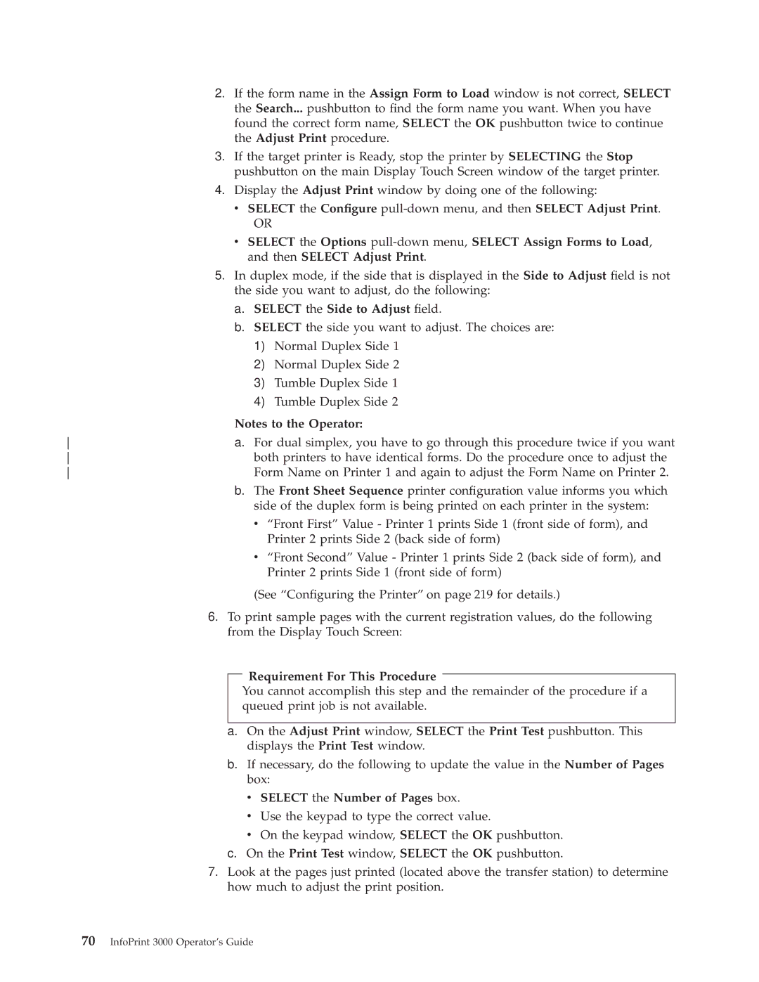 IBM 3000 manual Select the Side to Adjust eld, Select the Number of Pages box 