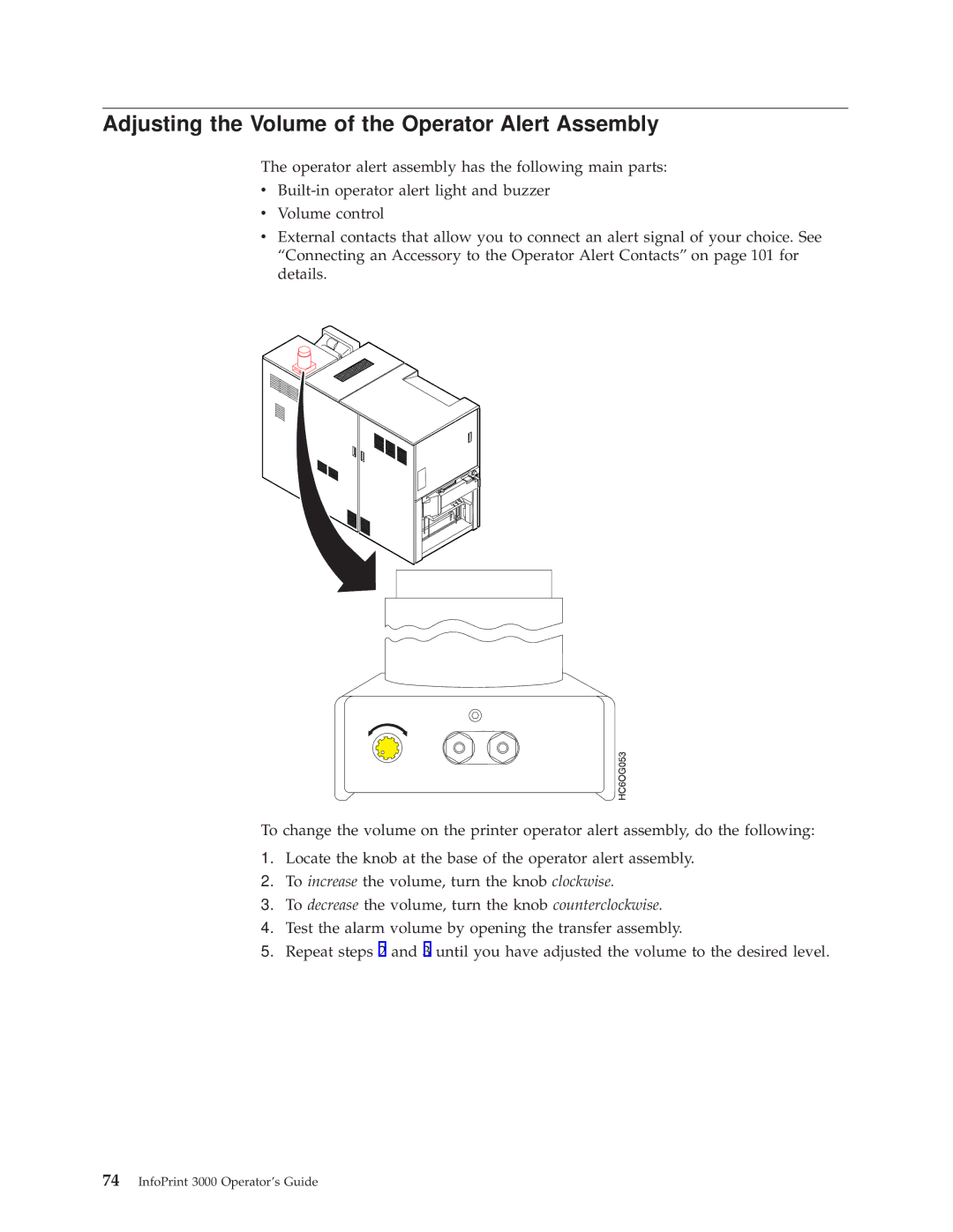 IBM 3000 manual Adjusting the Volume of the Operator Alert Assembly 