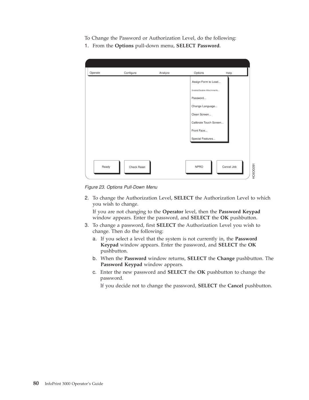 IBM 3000 manual Options Pull-Down Menu 