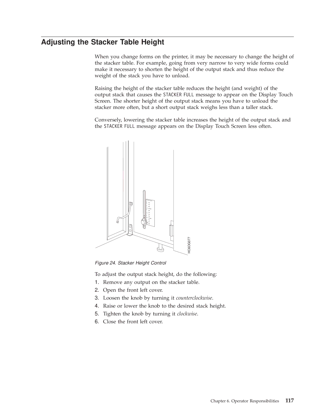 IBM 3000 manual Adjusting the Stacker Table Height, Stacker Height Control 