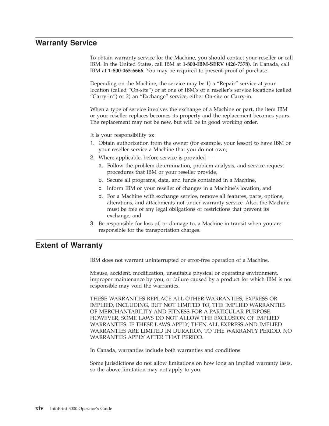 IBM 3000 manual Warranty Service, Extent of Warranty 