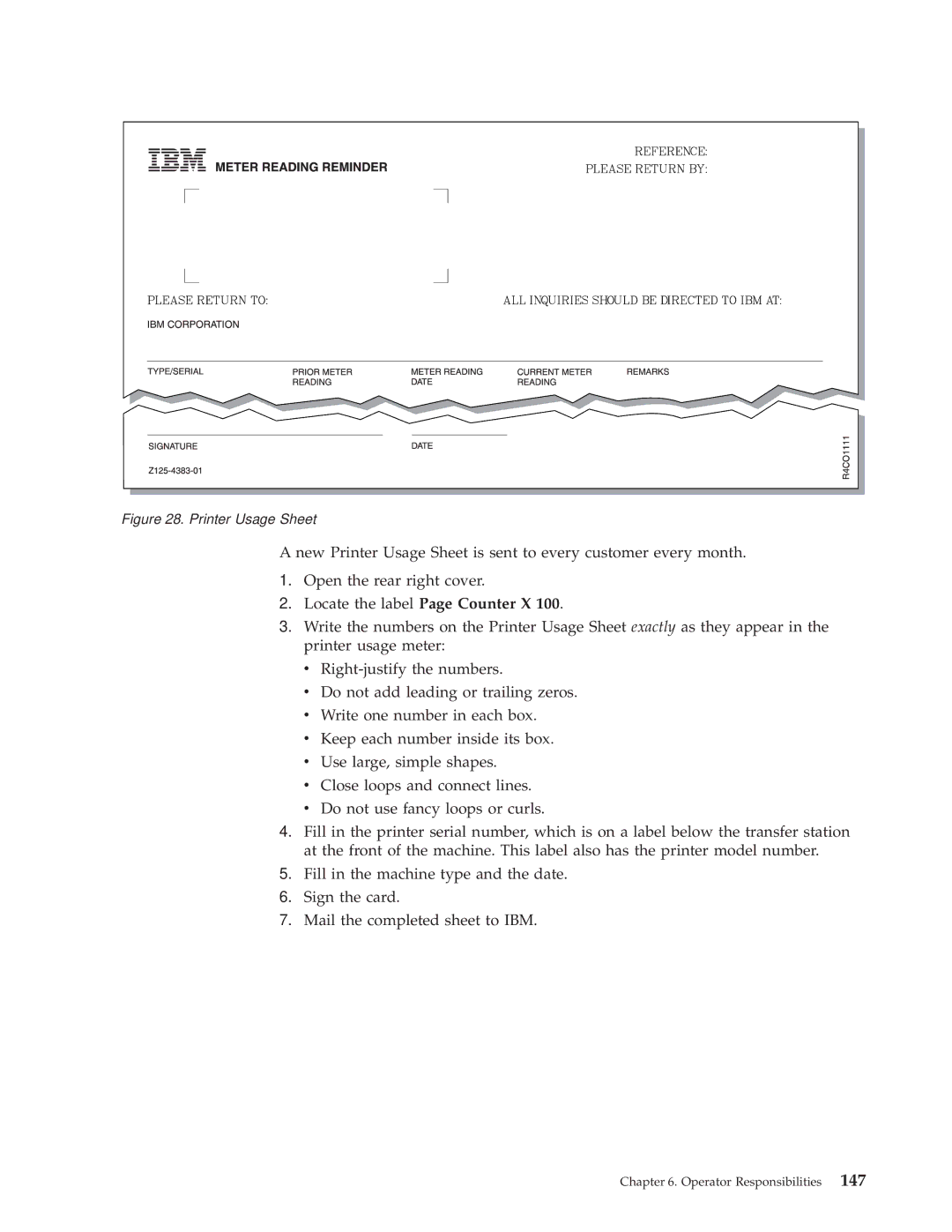 IBM 3000 manual Printer Usage Sheet 