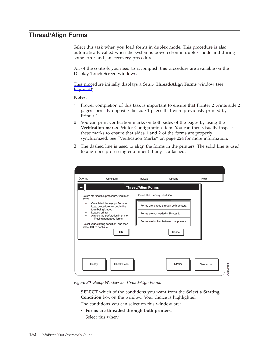 IBM 3000 manual Setup Window for Thread/Align Forms 