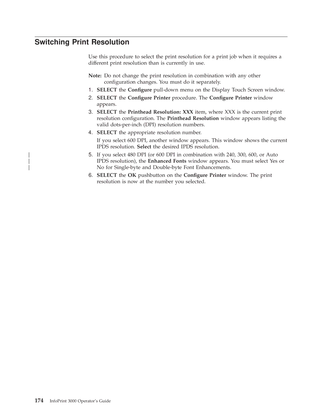 IBM 3000 manual Switching Print Resolution 