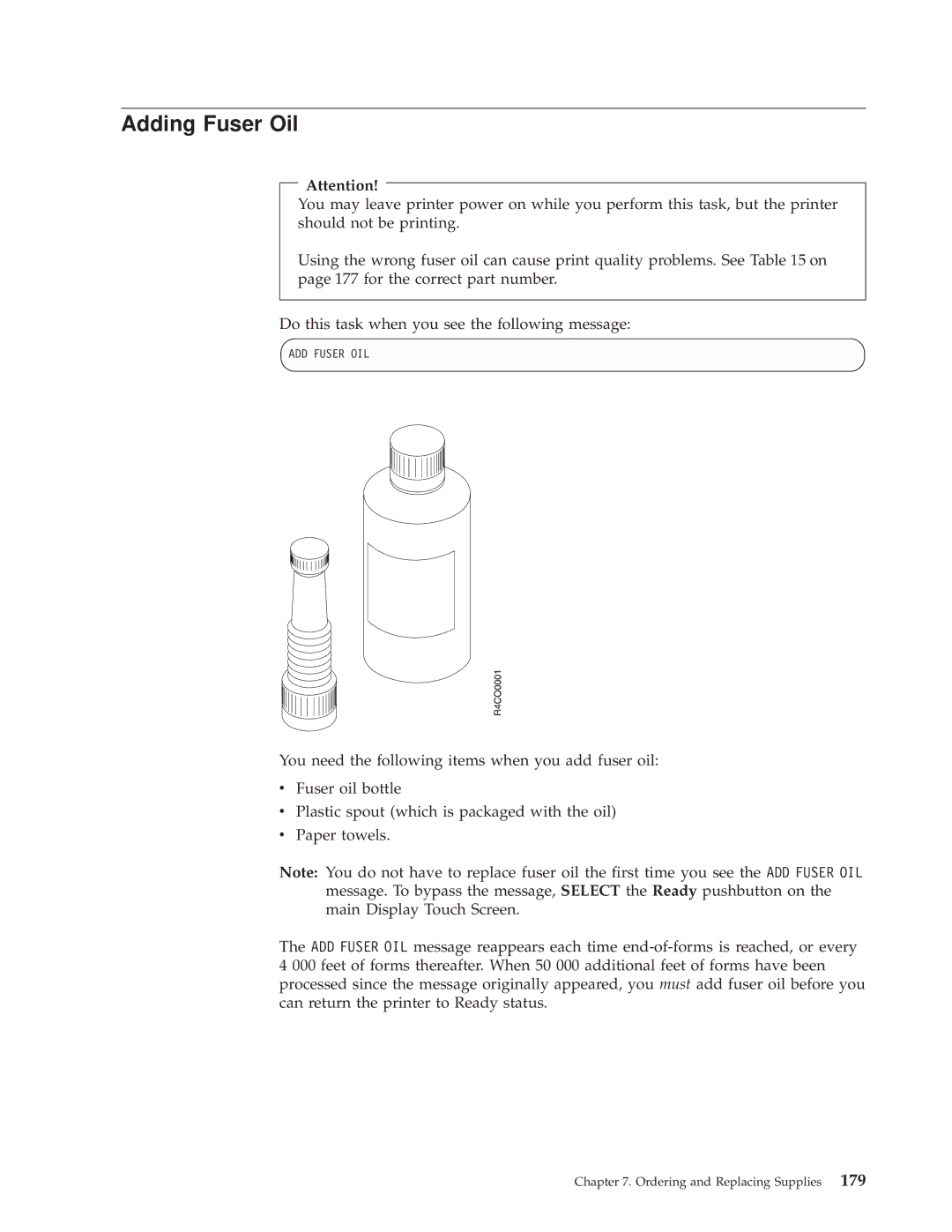 IBM 3000 manual Adding Fuser Oil 