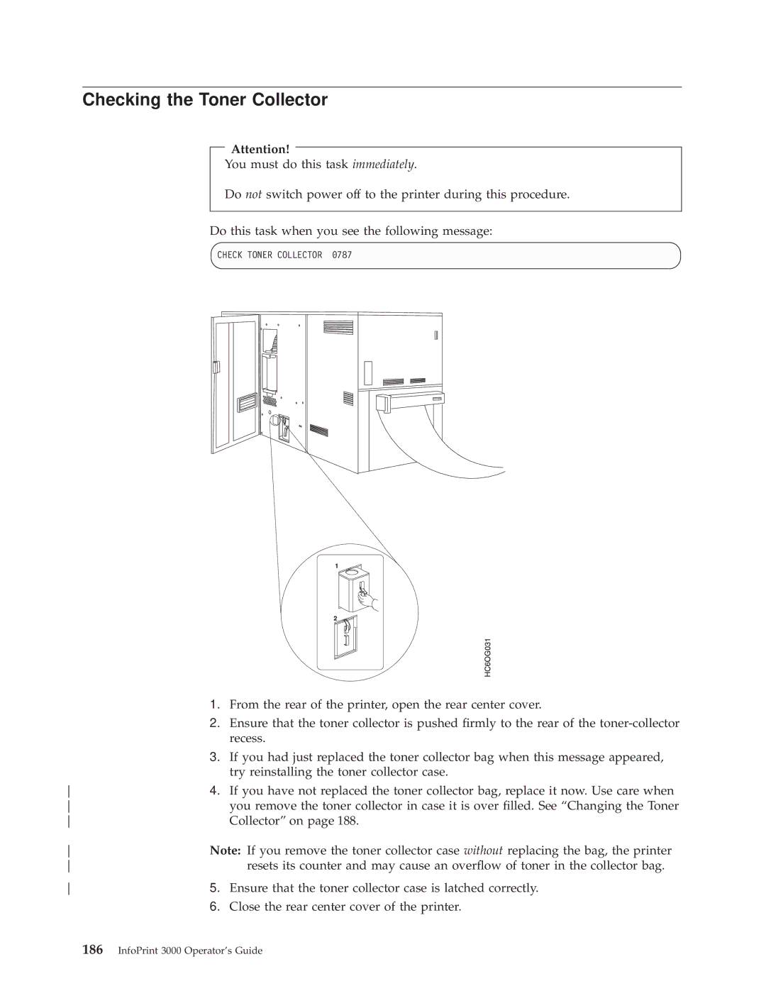 IBM 3000 manual Checking the Toner Collector 