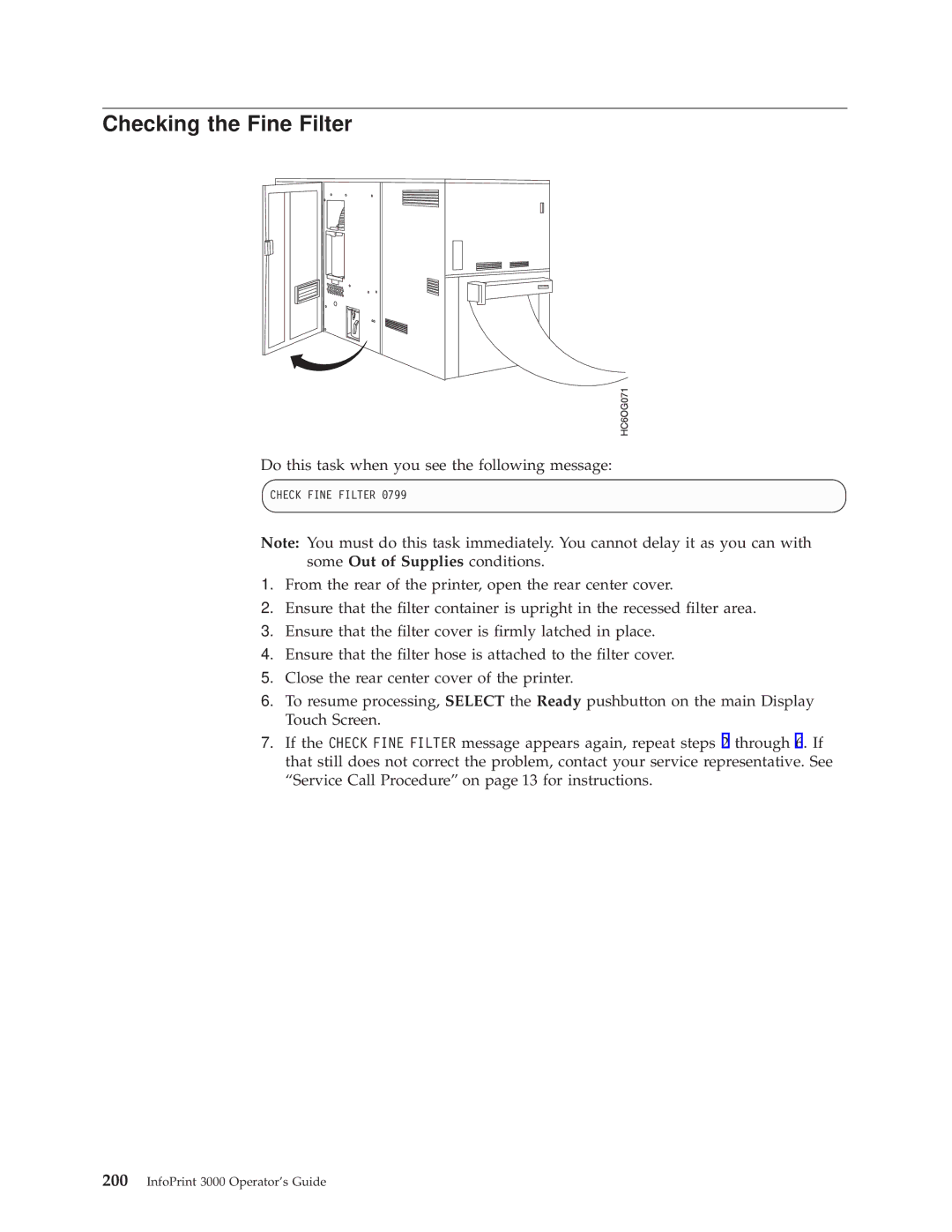 IBM 3000 manual Checking the Fine Filter 