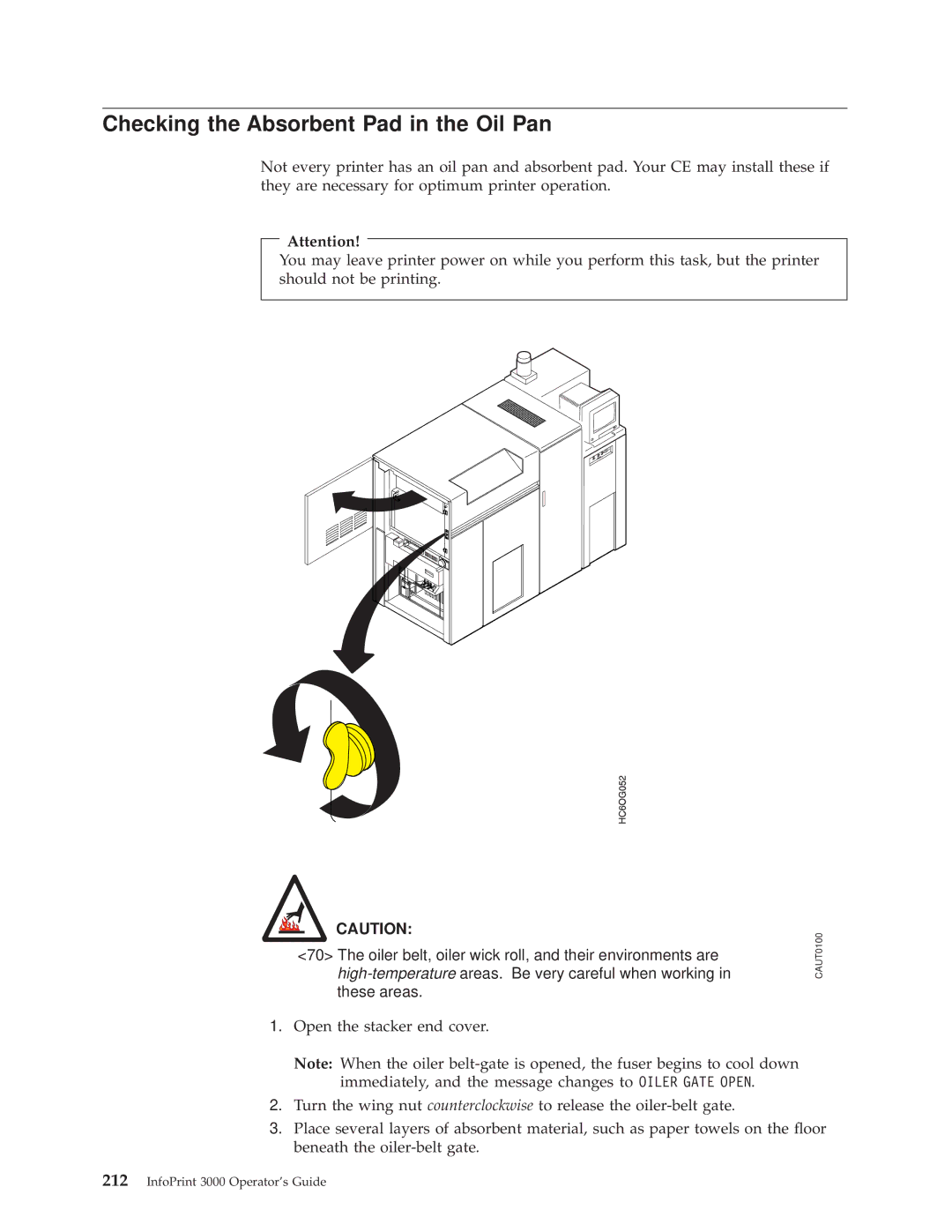 IBM 3000 manual Checking the Absorbent Pad in the Oil Pan 