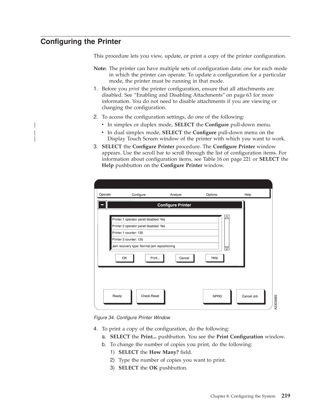 IBM 3000 manual Conguring the Printer, Congure Printer Window 