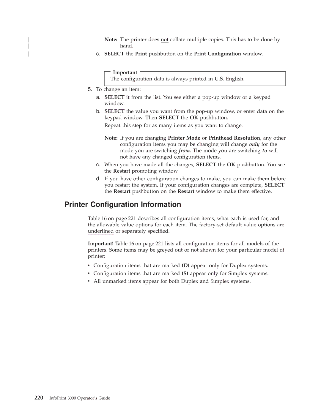 IBM 3000 manual Printer Conguration Information, Select the Print pushbutton on the Print Conguration window 