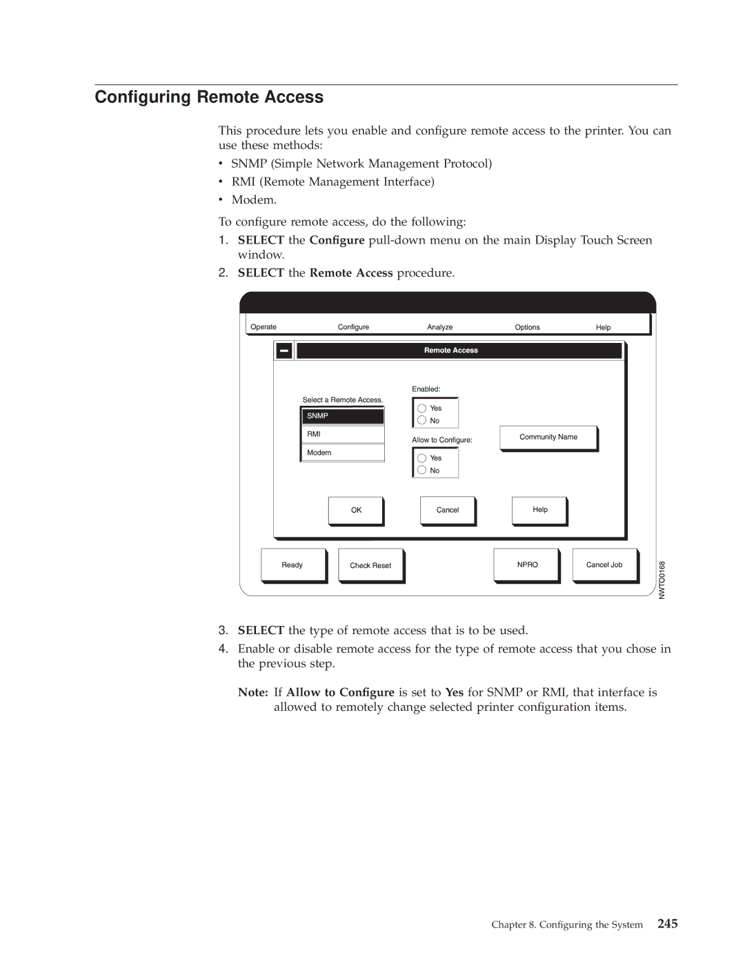 IBM 3000 manual Conguring Remote Access, Select the Remote Access procedure 