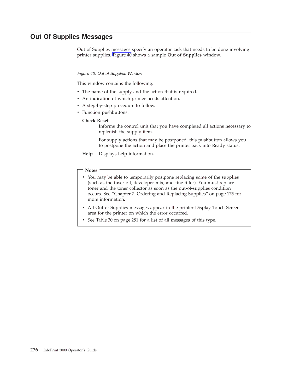 IBM 3000 manual Out Of Supplies Messages, Out of Supplies Window 