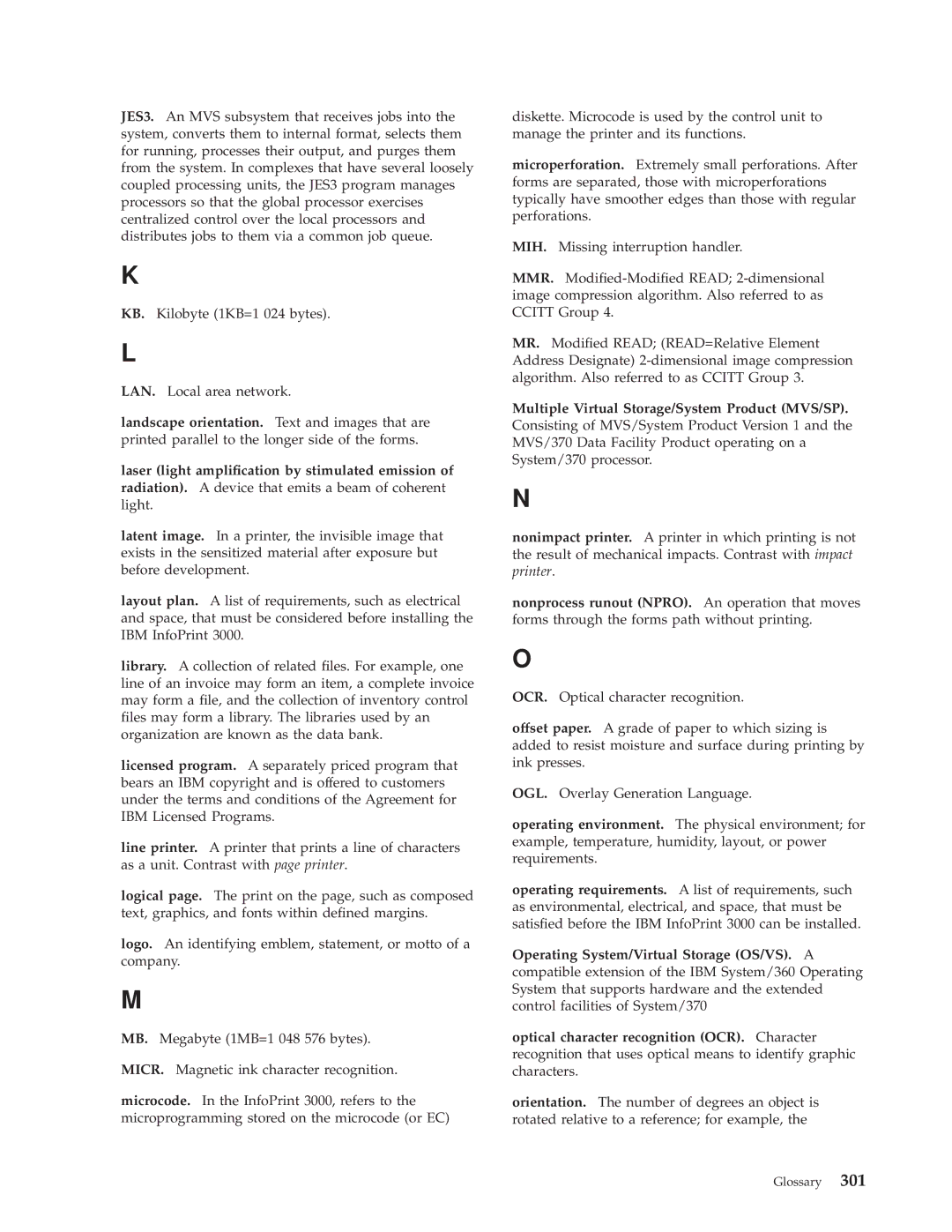 IBM 3000 manual Glossary 