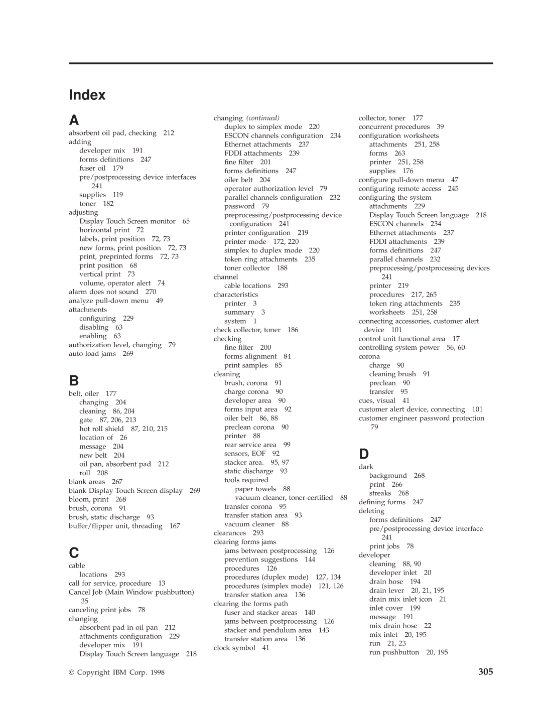 IBM 3000 manual Index, Changing 