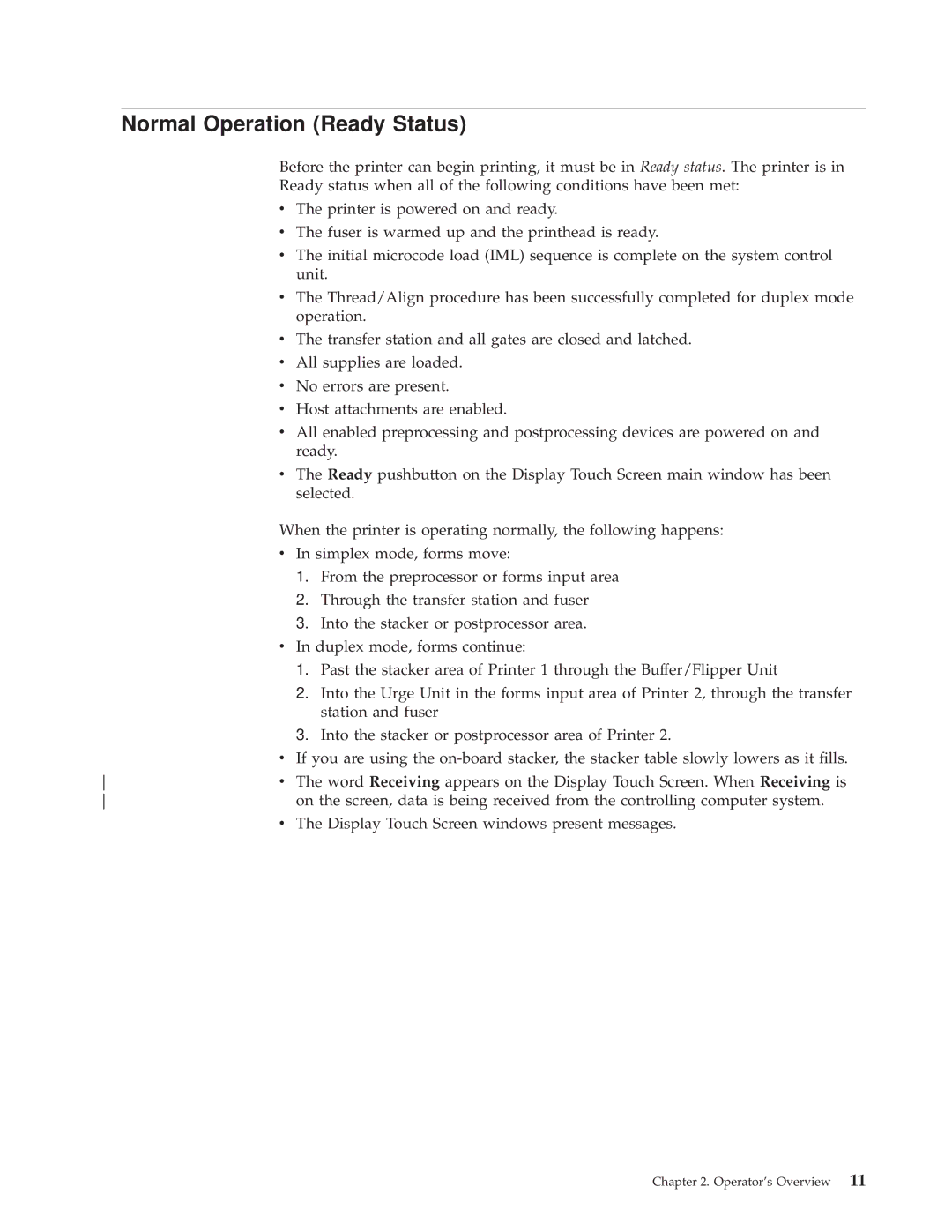 IBM 3000 manual Normal Operation Ready Status 