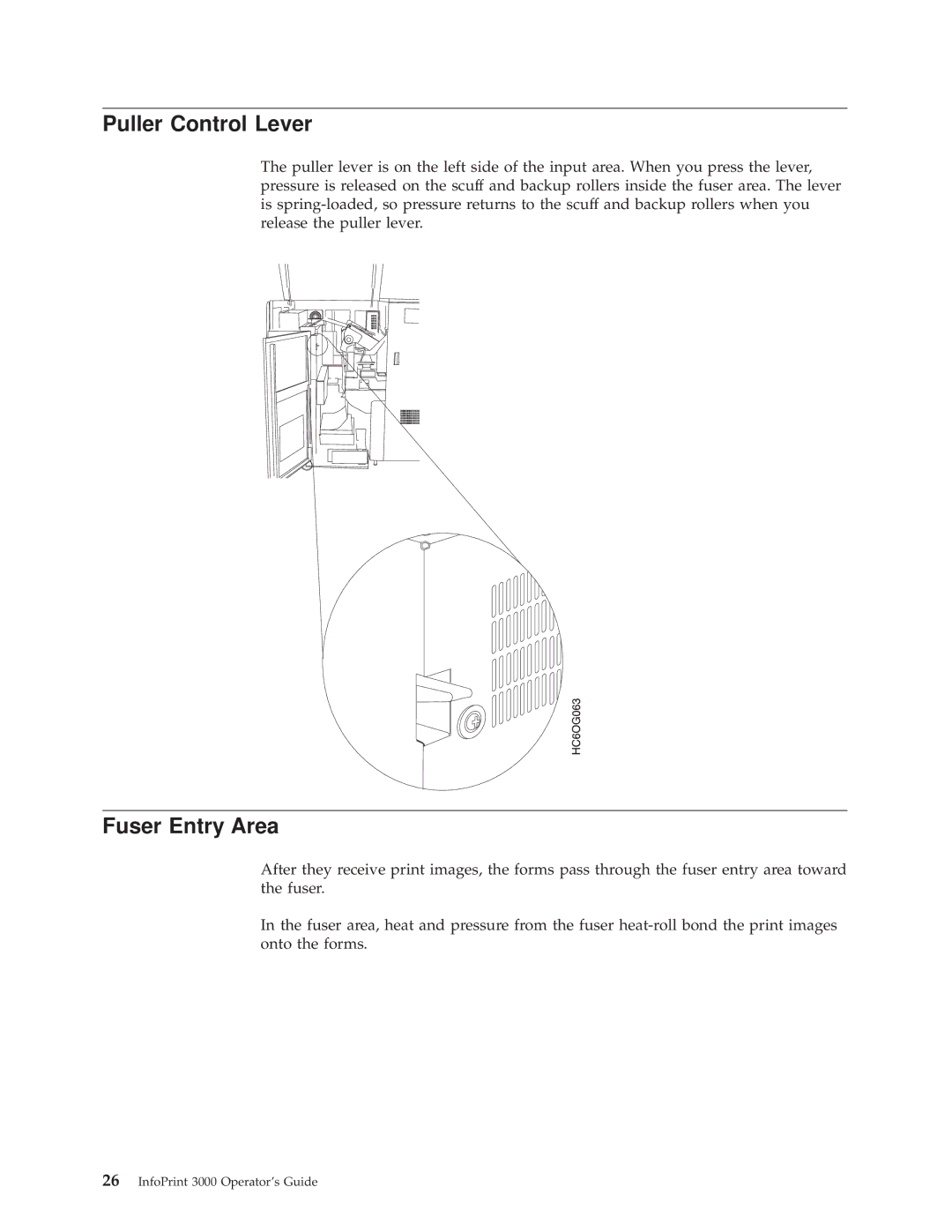 IBM 3000 manual Puller Control Lever, Fuser Entry Area 