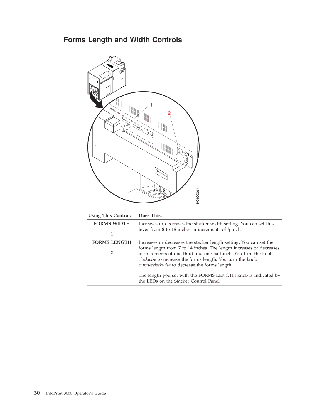 IBM 3000 manual Forms Length and Width Controls 