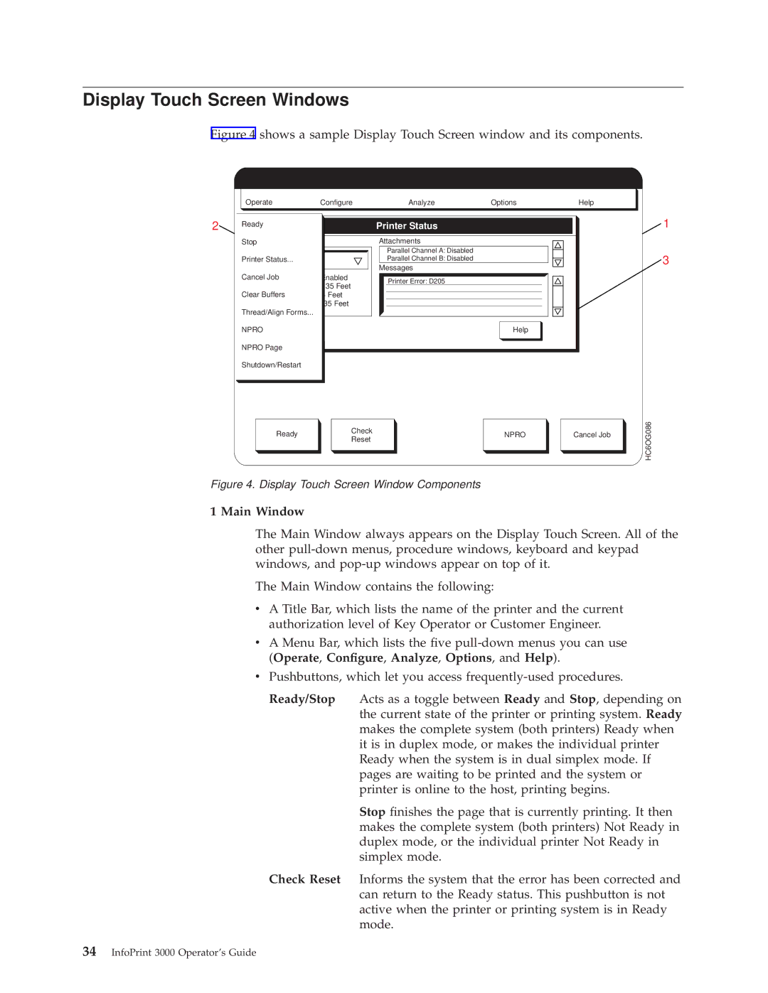 IBM 3000 manual Display Touch Screen Windows, Main Window 