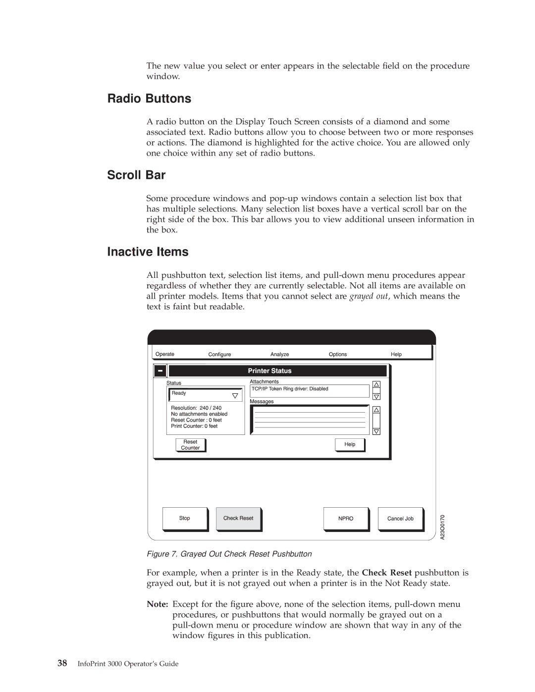 IBM 3000 manual Radio Buttons, Scroll Bar, Inactive Items 