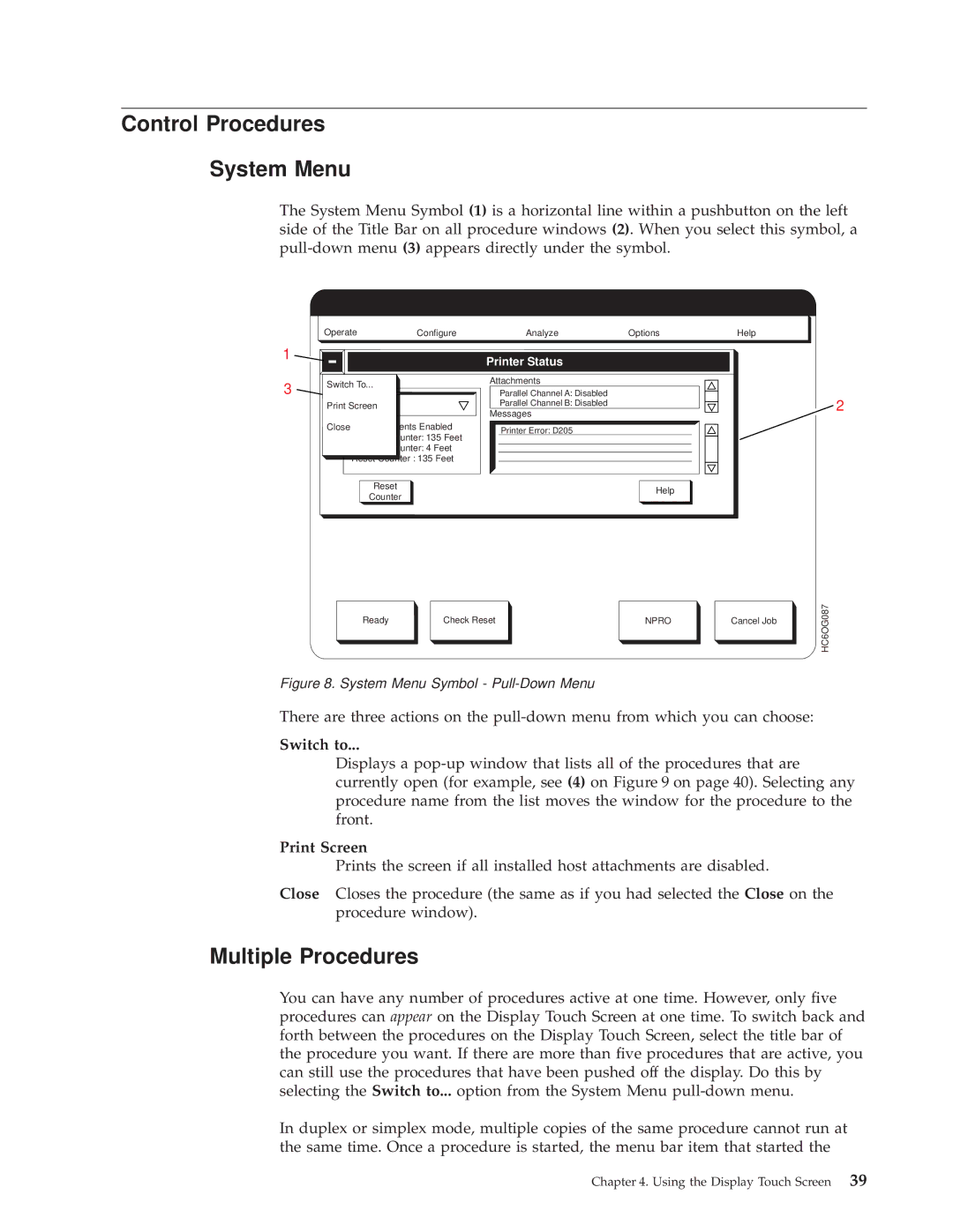 IBM 3000 manual Control Procedures System Menu, Multiple Procedures, Switch to, Print Screen 