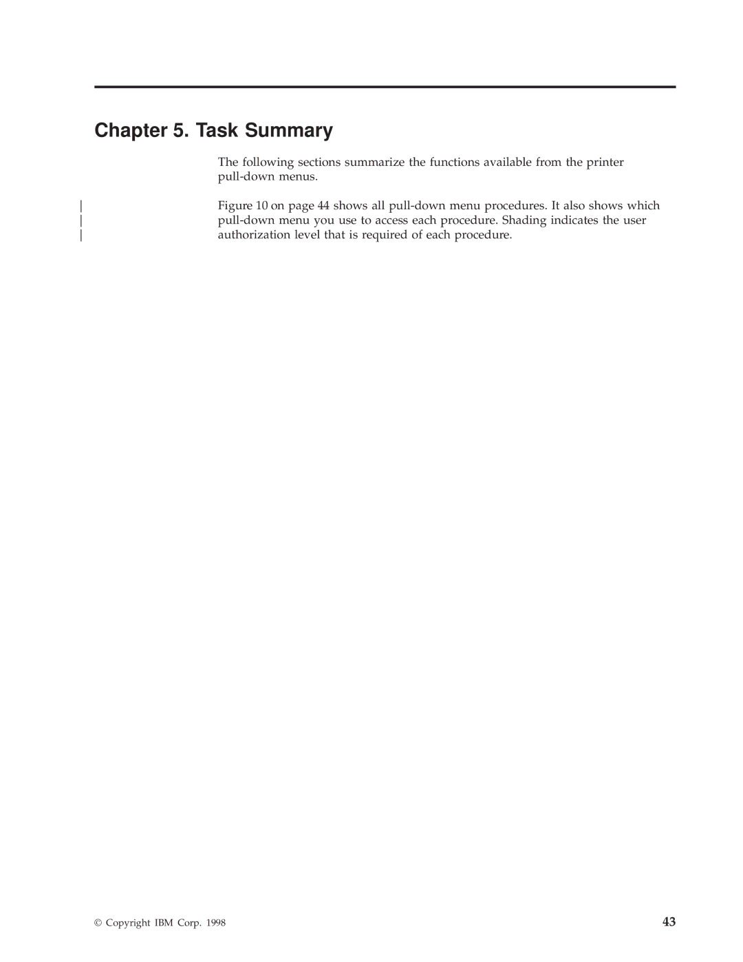 IBM 3000 manual Task Summary, Authorization level that is required of each procedure 