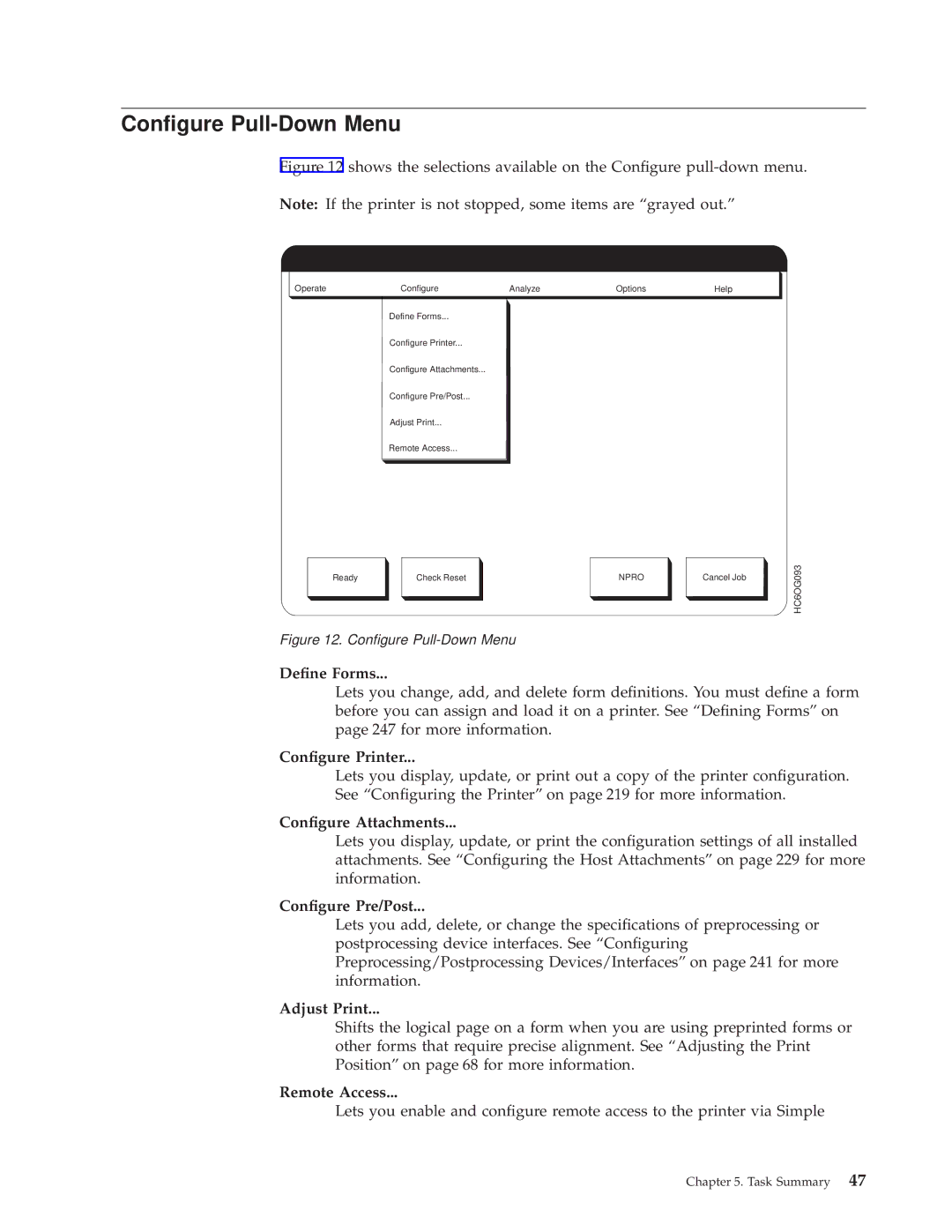 IBM 3000 manual Congure Pull-Down Menu 