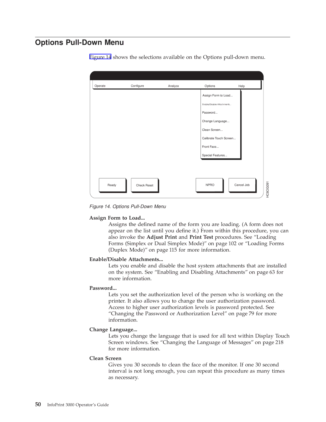 IBM 3000 manual Options Pull-Down Menu 