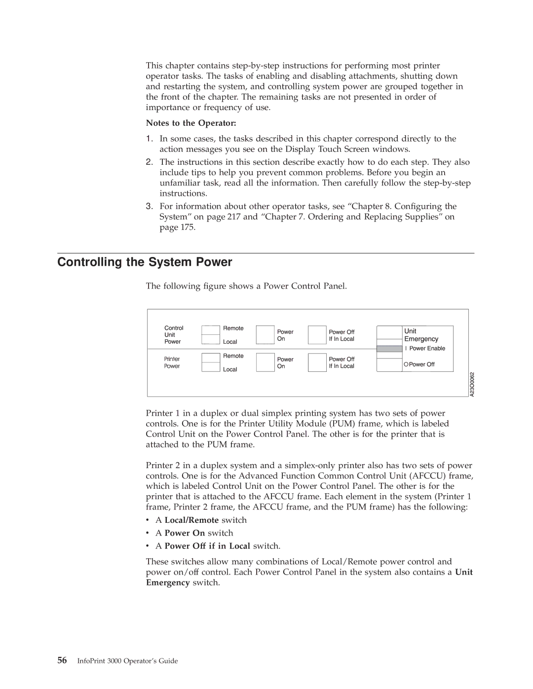 IBM 3000 manual Controlling the System Power 