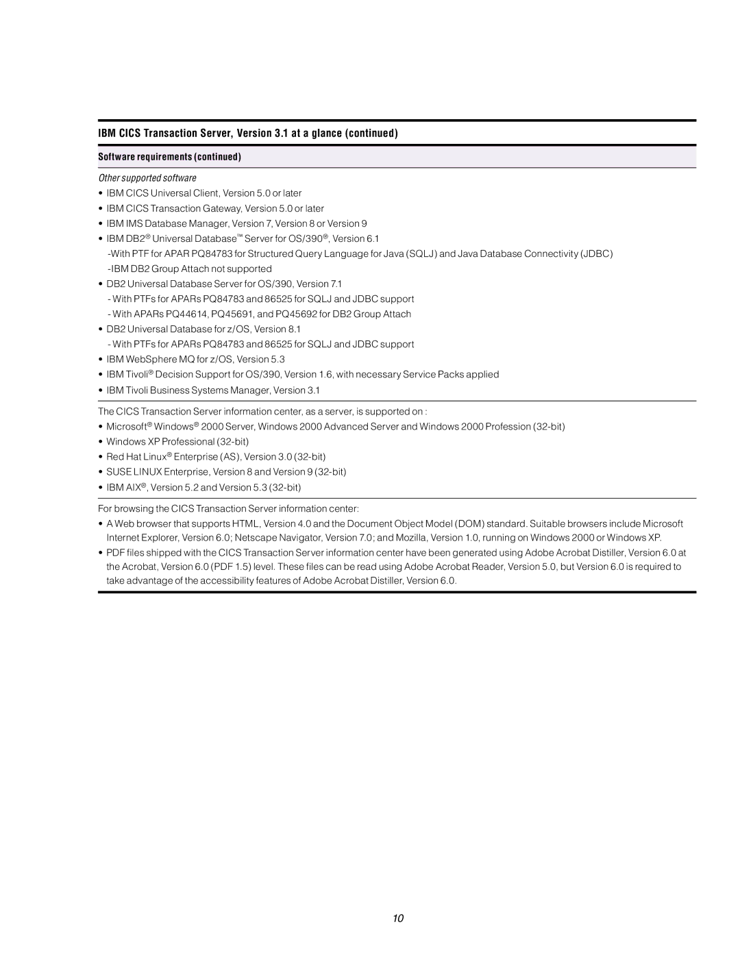 IBM 3.1 manual Other supported software 