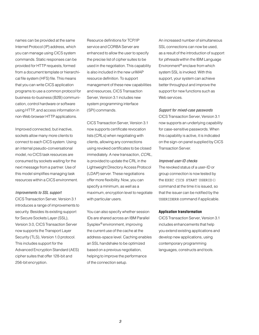 IBM 3.1 manual Improvements to SSL support, Application transformation 