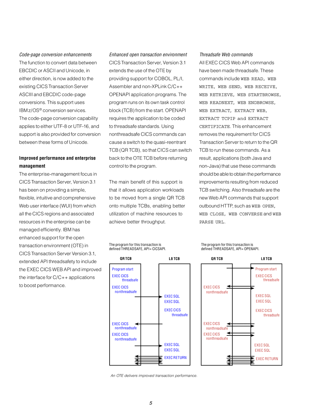 IBM 3.1 manual Improved performance and enterprise management, Threadsafe Web commands 