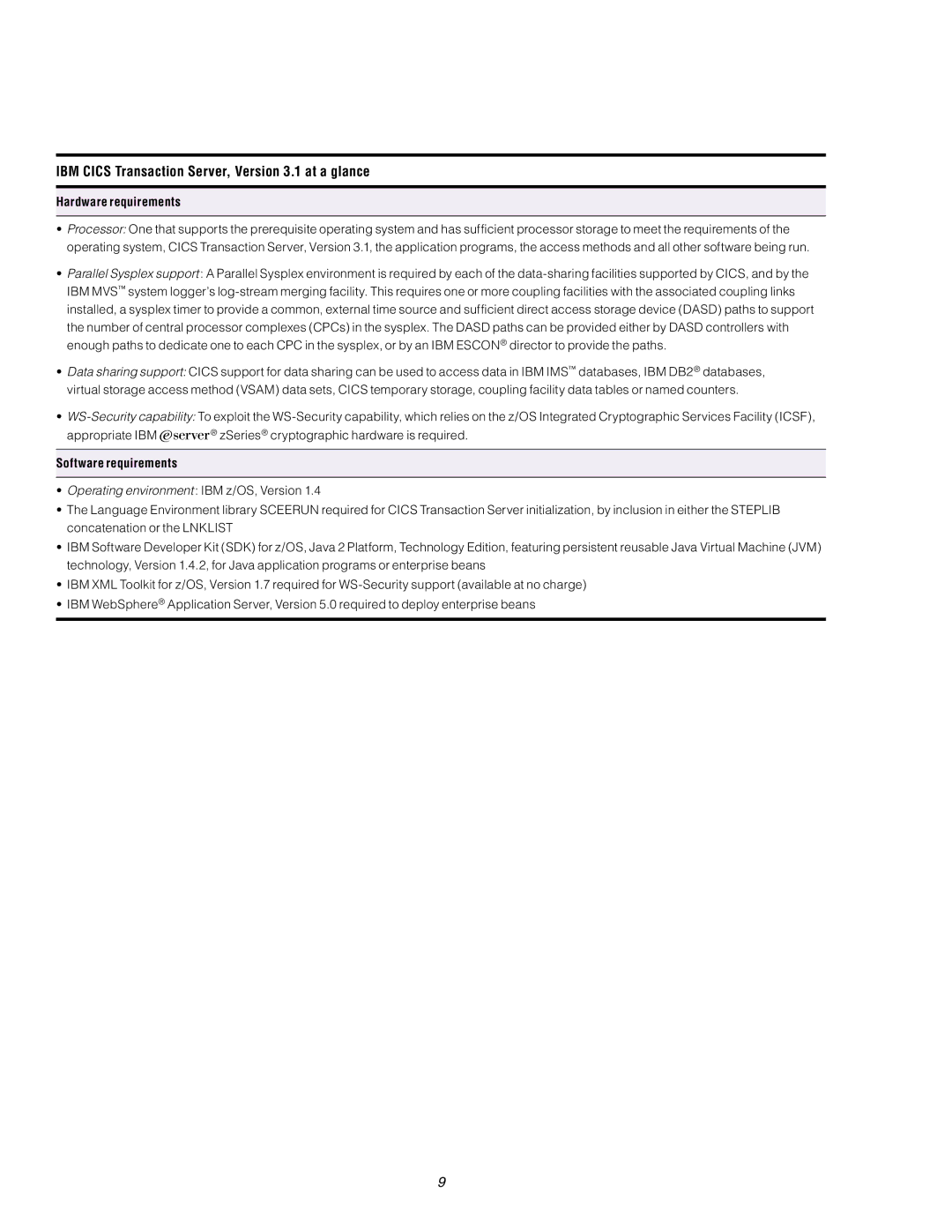 IBM manual IBM Cics Transaction Server, Version 3.1 at a glance, Hardware requirements 