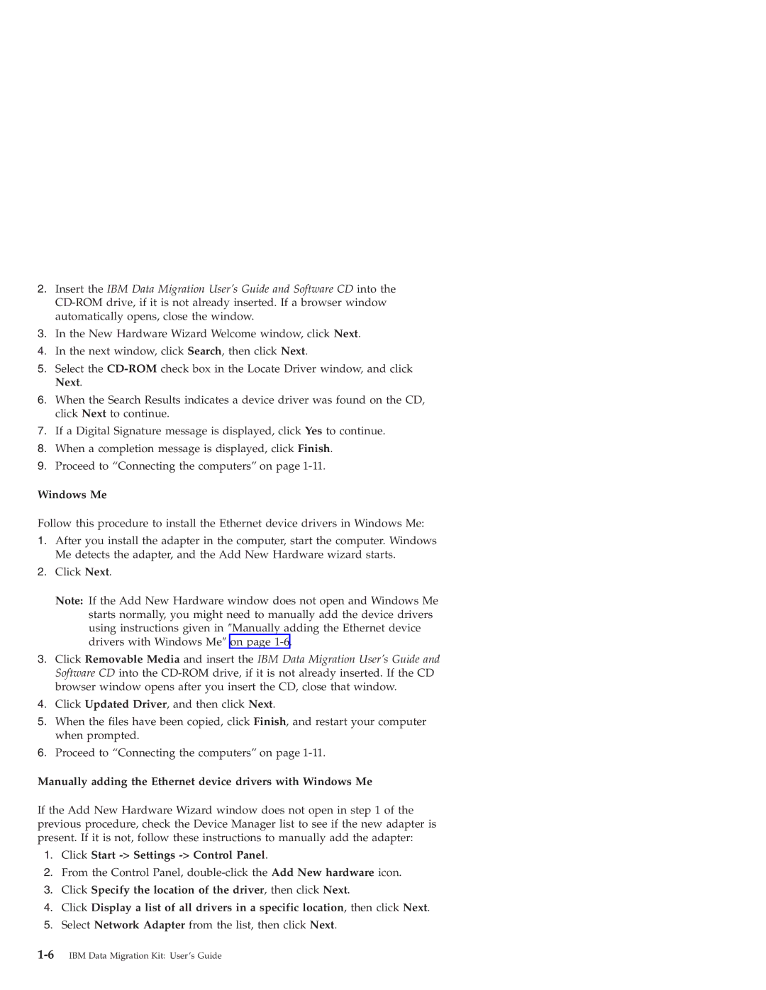 IBM 31P8128 manual Manually adding the Ethernet device drivers with Windows Me, Click Start Settings Control Panel 