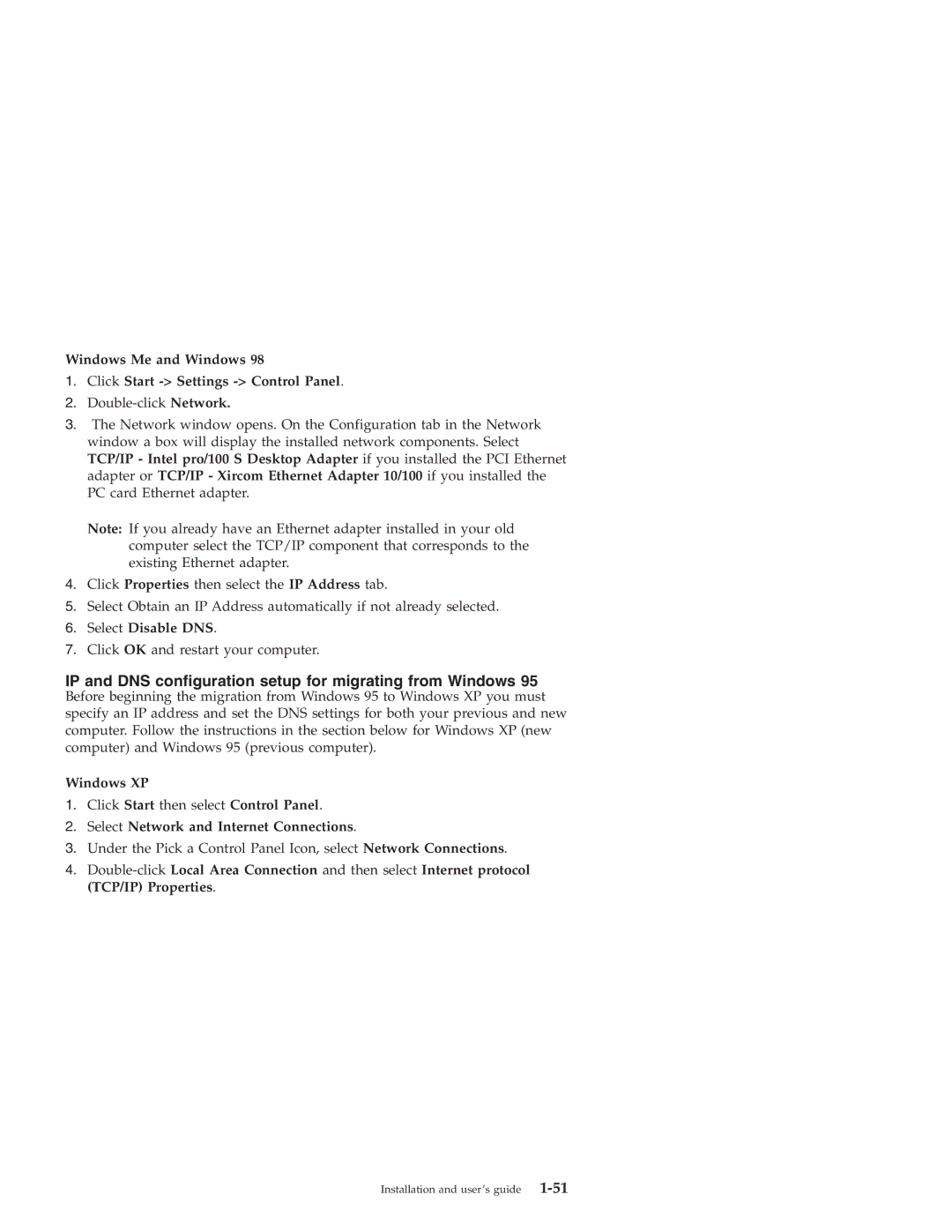 IBM 31P8128 manual Windows Me and Windows Click Start Settings Control Panel, Select Disable DNS 