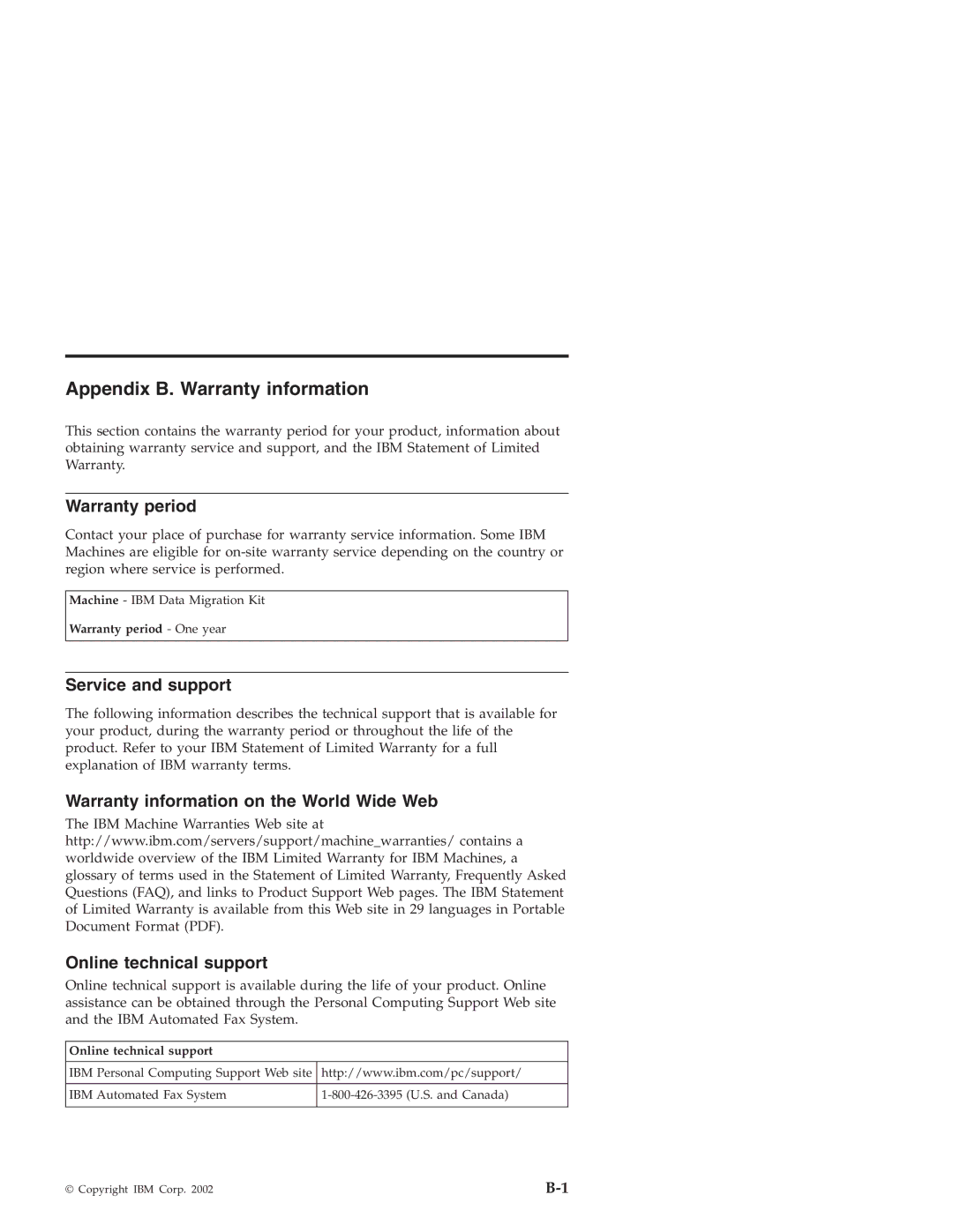 IBM 31P8128 manual Warranty period, Service and support 