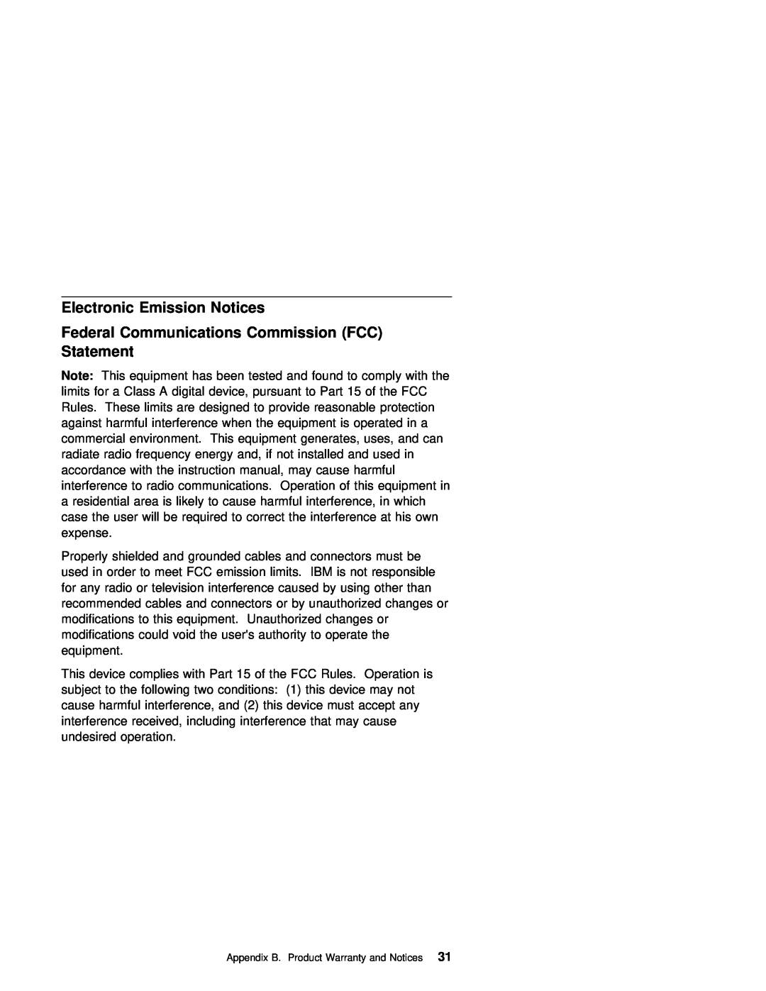 IBM 3270 manual Electronic Emission Notices Federal Communications Commission FCC, Statement 