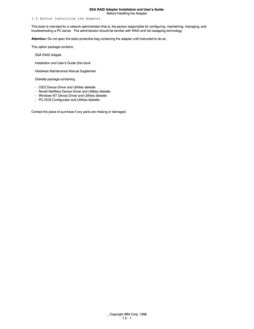 IBM 32H3816 manual Before Installing the Adapter 