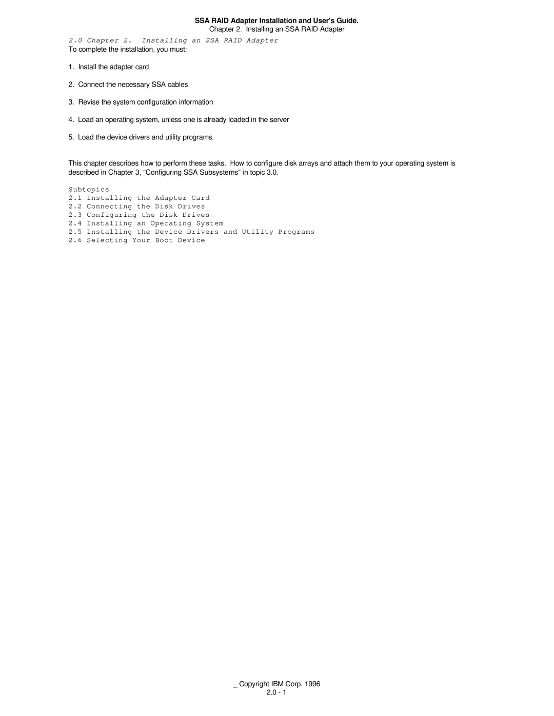 IBM 32H3816 manual Installing an SSA RAID Adapter 