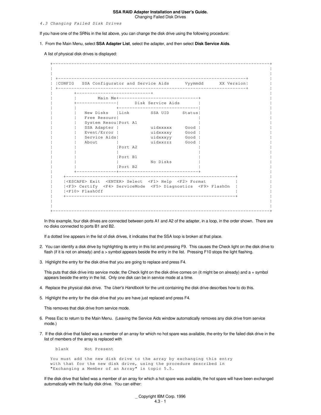 IBM 32H3816 manual Changing Failed Disk Drives, Disk Service Aids New Disks Link, Blank 