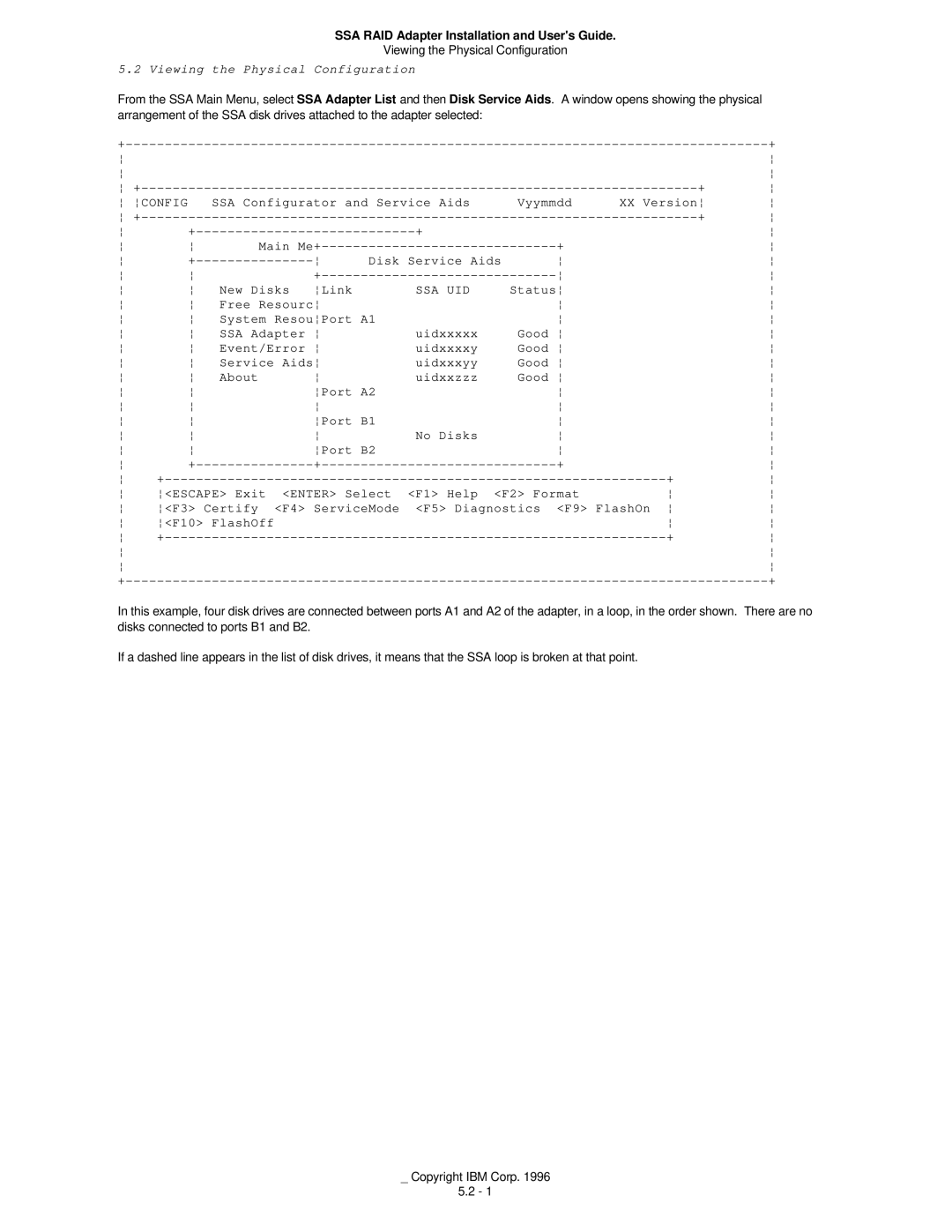 IBM 32H3816 manual Viewing the Physical Configuration, SSA Configurator and Service Aids Vyymmdd 