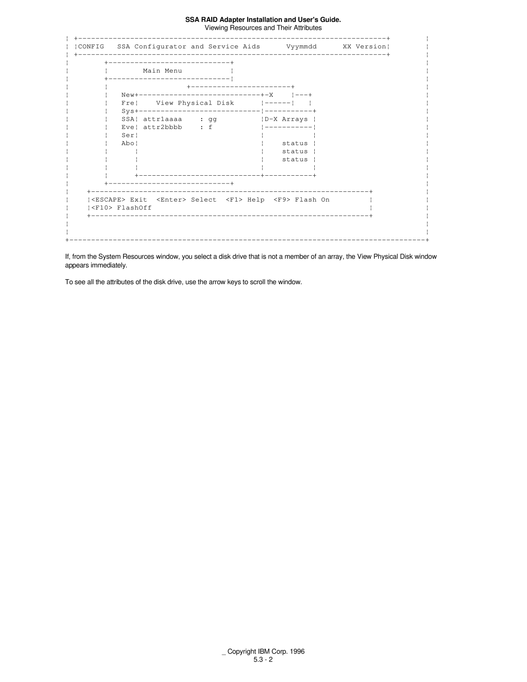 IBM 32H3816 manual Main Menu New+, Fre View Physical Disk Sys+, Attr1aaaa 