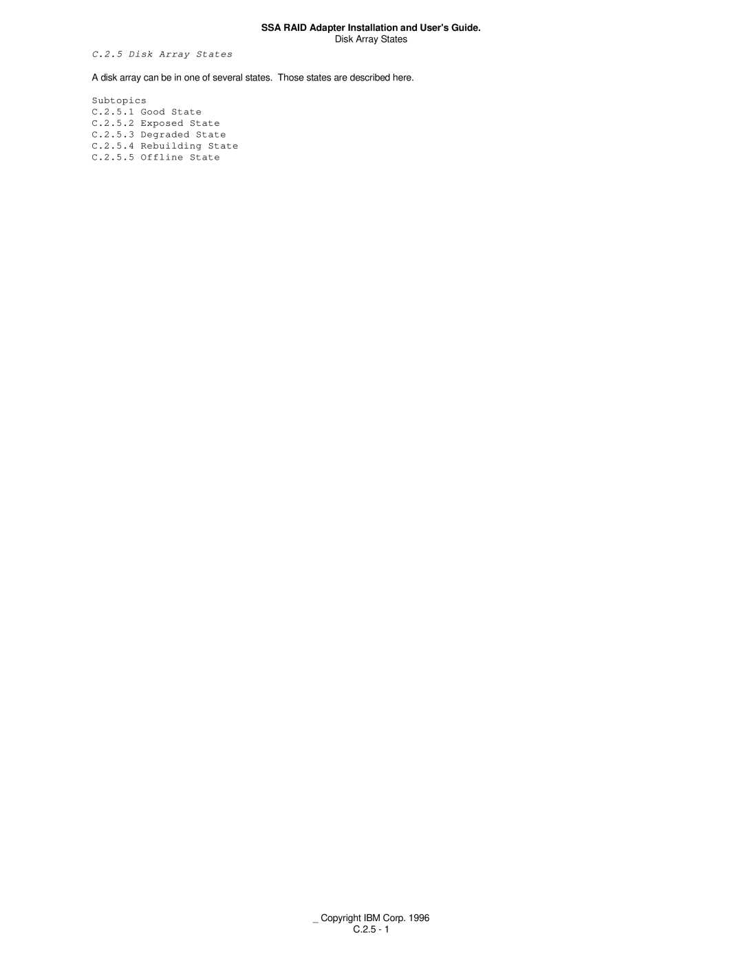 IBM 32H3816 manual Disk Array States 