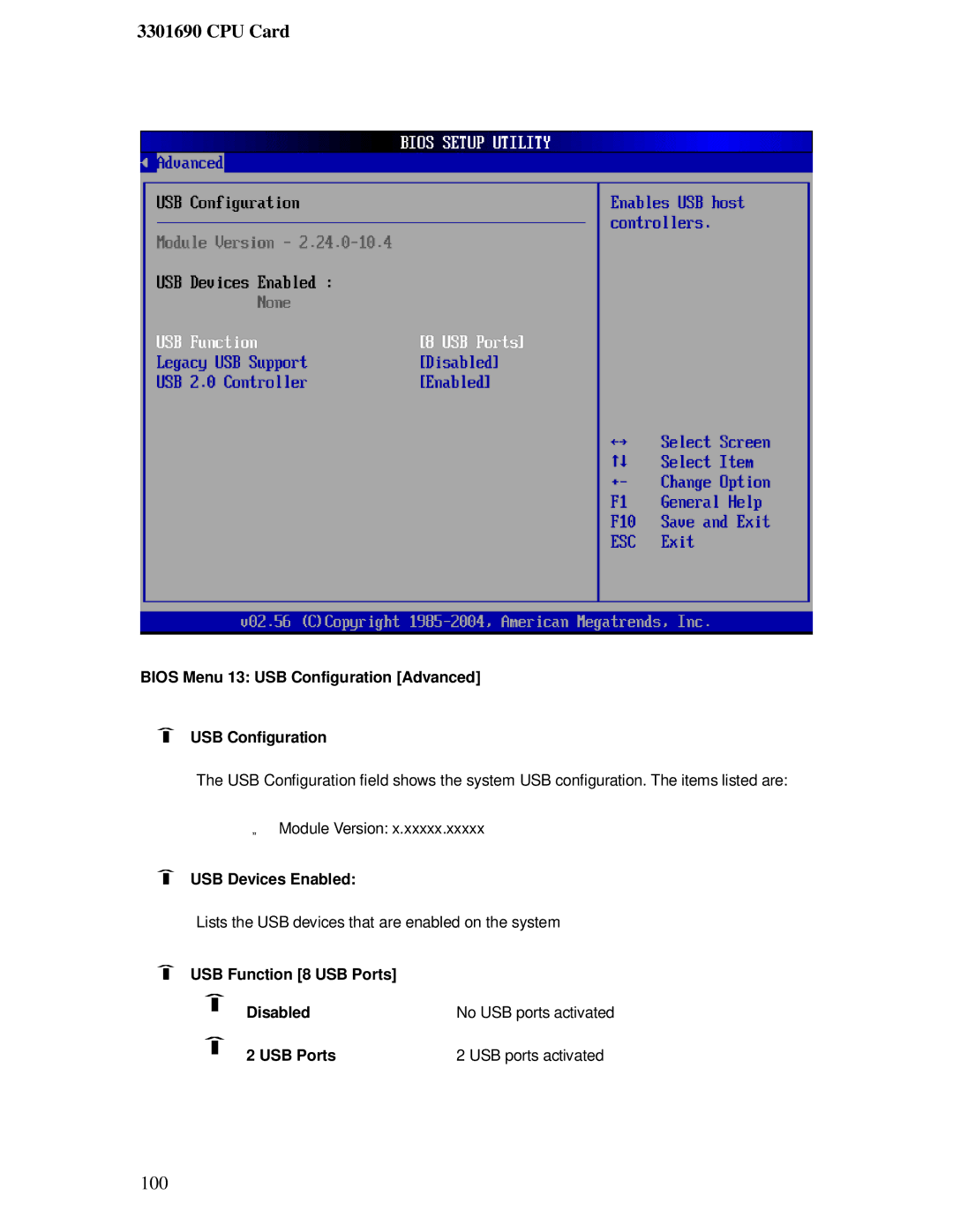 IBM 3301690 user manual Bios Menu 13 USB Configuration Advanced, USB Devices Enabled 