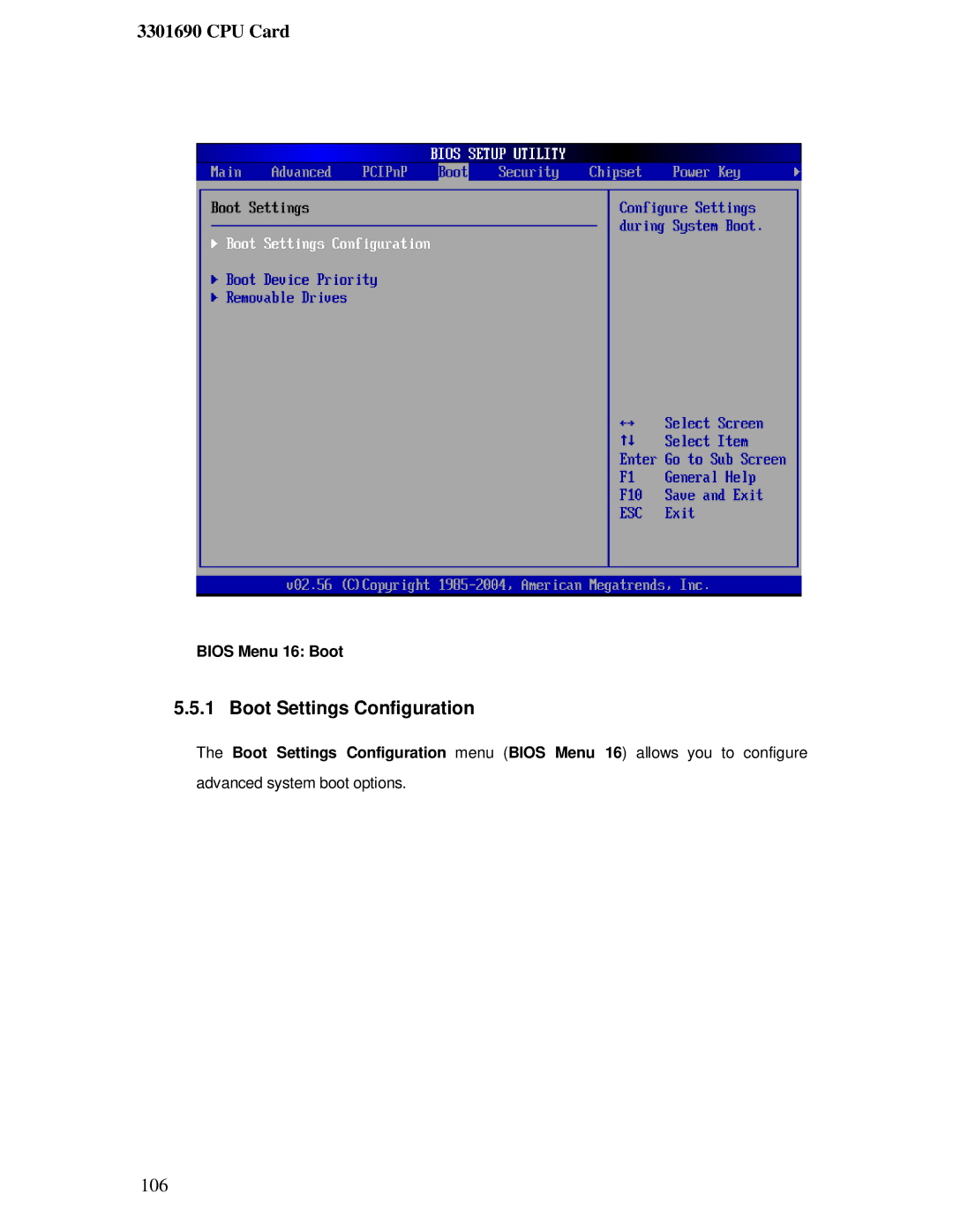 IBM 3301690 user manual Boot Settings Configuration, Bios Menu 16 Boot 