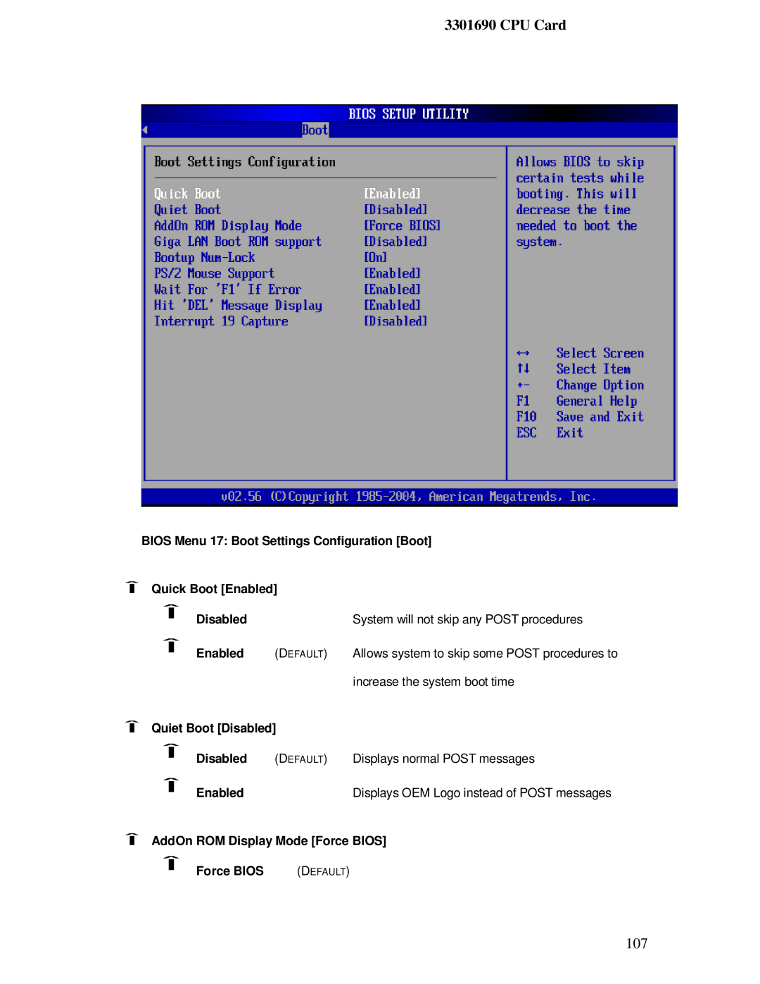 IBM 3301690 user manual Enabled, AddOn ROM Display Mode Force Bios 