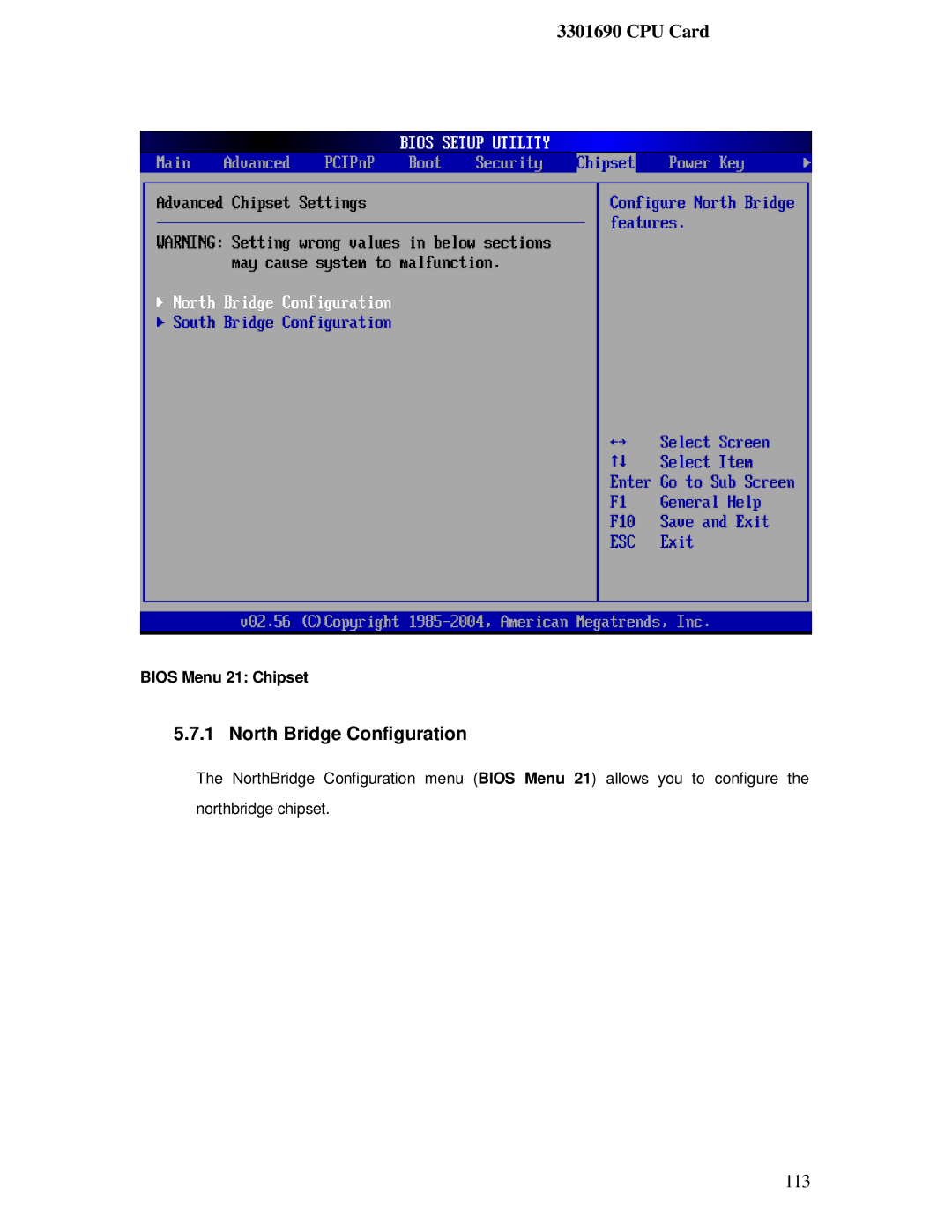 IBM 3301690 user manual North Bridge Configuration, Bios Menu 21 Chipset 