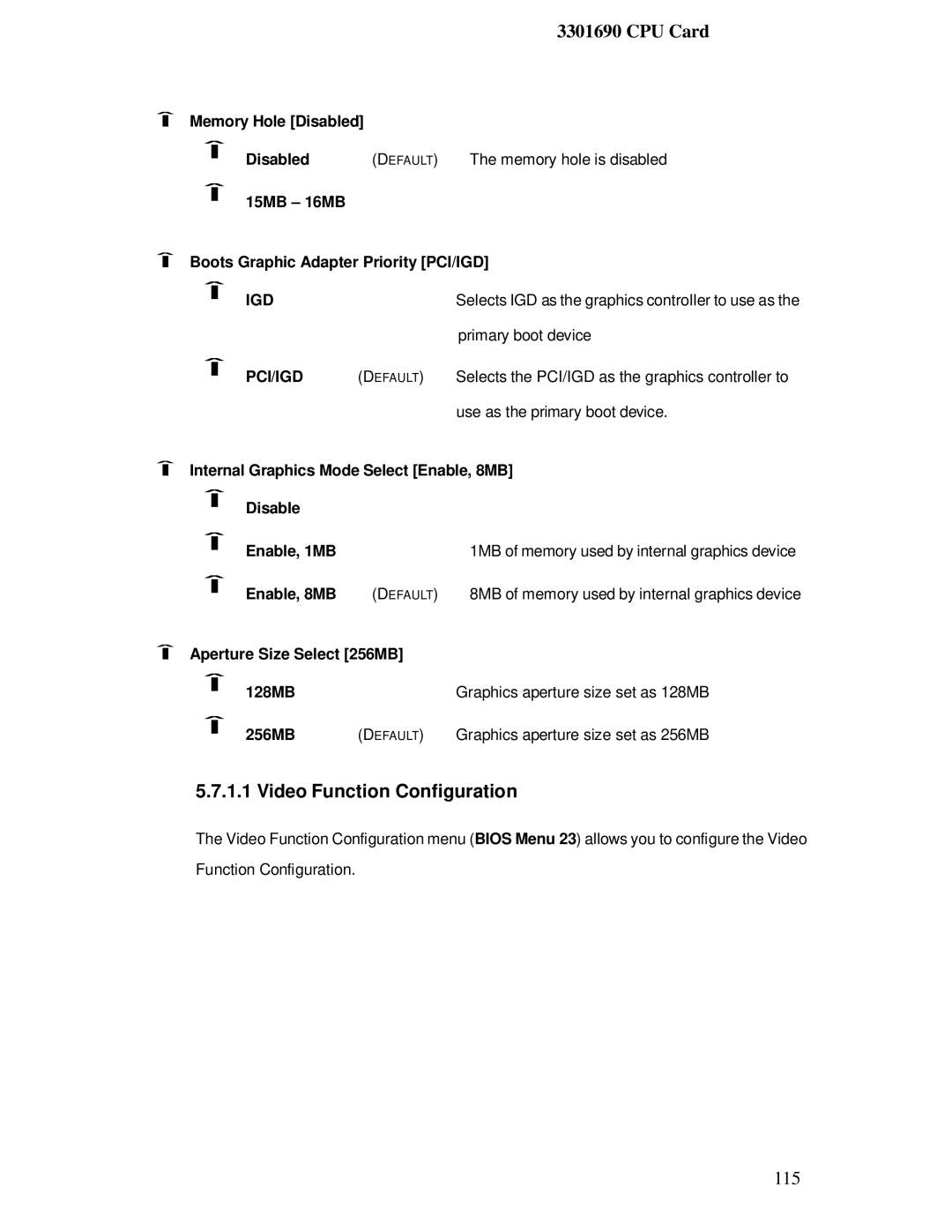 IBM 3301690 user manual Video Function Configuration, Pci/Igd 